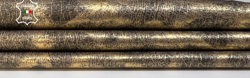 METALLIC BRASS LEOPARD PRINT ON Thin Goatskin leather 7sqf 0.4mm #B5611
