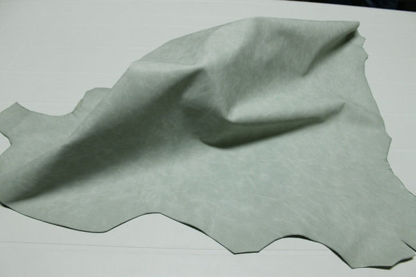 Italian Goatskin leather skins  VTG GREENISH LIGHT GREY DISTRESSED MATTE  7sqf