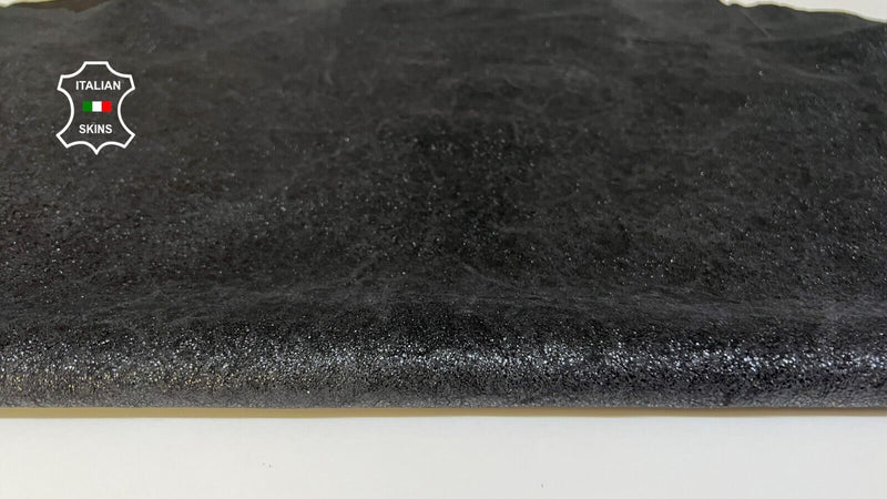 ANTHRACITE BLACK CRACKED SHIMMER SHINY Soft Goatskin leather 7sqf 0.8mm #B5708
