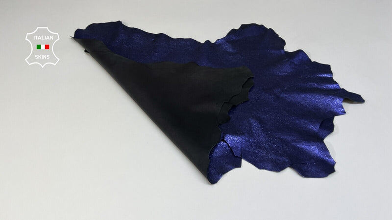 METALLIC COBALT BLUE CRACKED SHIMMER Soft Goat leather 2 skins 9+sqf 0.7mm B5752