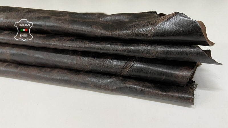 DARK BROWN ANTIQUED VEGETABLE TAN Thick Goat leather 2 skins 11sqf 1.1mm #B7508