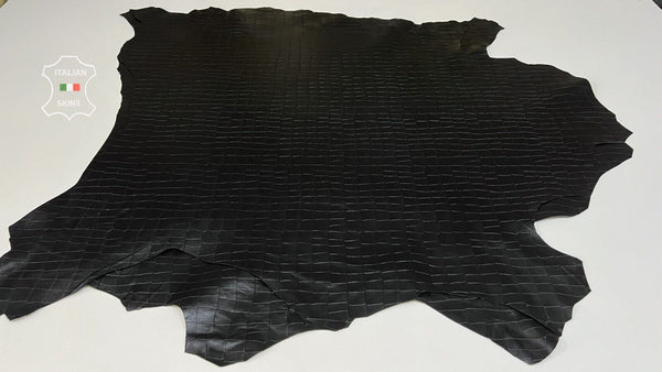 BLACK CROCODILE TEXTURE EMBOSSED PRINT On Calf Leather 2 skins 16sqf 1.1mm B7924