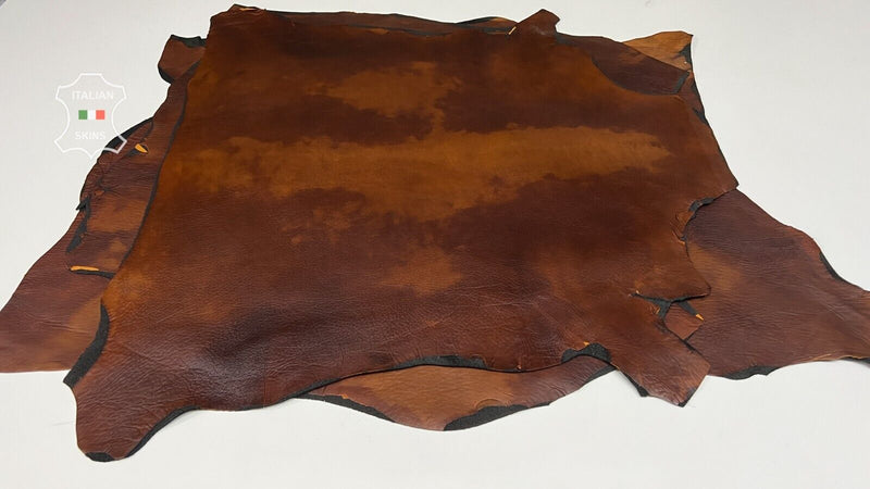 GRAINY COGNAC BACKED DISTRESSED STRETCH Lamb leather 2 skins 15+sqf 1.0mm #B7440