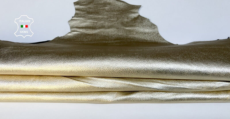 METALLIC LIGHT GOLD PEBBLE GRAINY Goatskin Goat leather hides 6sqf 0.8mm #B4294