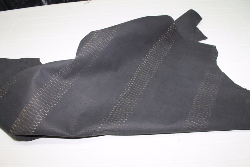 Italian Goatskin leather skins hides skin VINTAGE BLACK SNAKE PRINT 7+sqf #A1969
