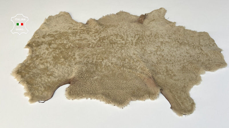 BEIGE ON BROWN ANTIQUED Soft Hair On sheepskin shearling leather 20"X27" #B8701