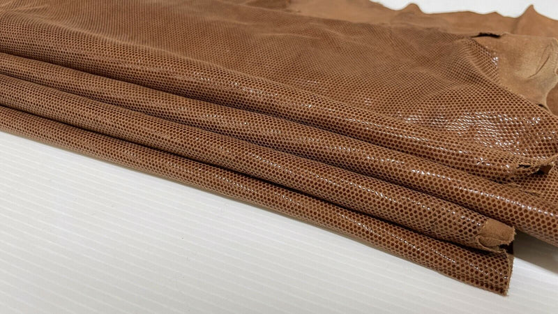 BROWN SHINY LAMé shiny dots thin soft Lambskin leather 2 skins 7sqf 0.4mm #A7257