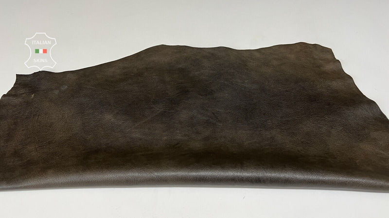 DARK OLIVE BROWN ANTIQUED ROUGH VEGETABLE TAN Goatskin leather 4+sqf 0.7mm B7507
