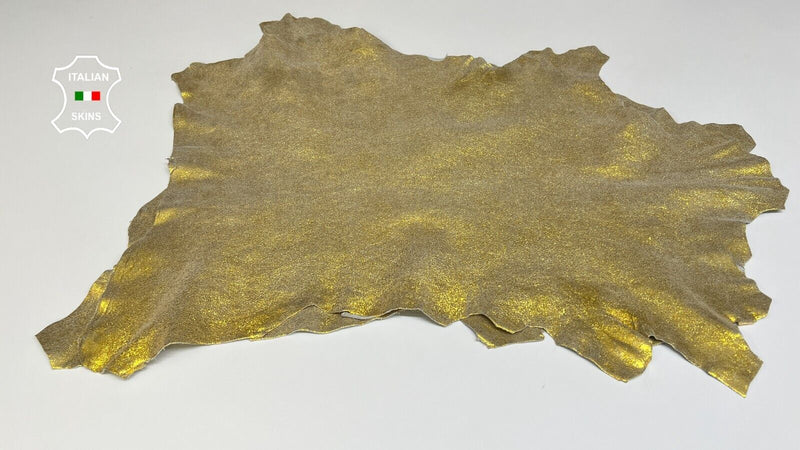 METALLIC YELLOW SHIMMER CRACKED Soft Goatskin leather 2 skins 10sqf 1.0mm B6622