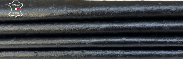 BLACK OSTRICH EMBOSSED PRINT ON Thin Soft Italian Lamb leather 8+sqf 0.5mm B9123