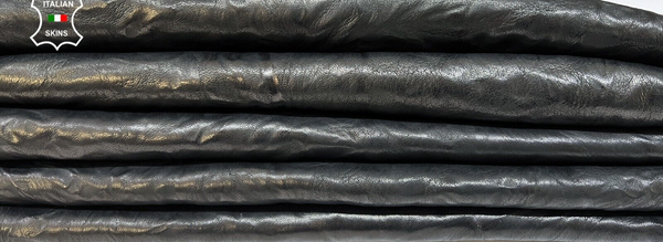 WASHED BLACK WRINKLED VEGETABLE TAN Lambskin leather 2 skins 16sqf 1.3mm #B8884