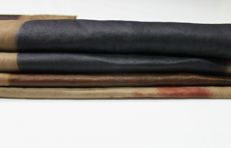 HAND PAINTED BRUSHED BROWN soft Italian Lambskin leather skin 7sqf #A4857