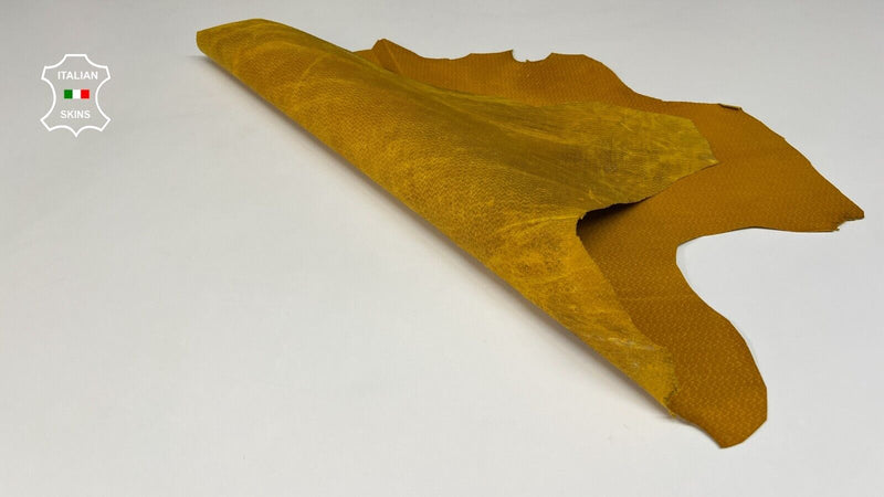 OCHRE YELLOW TEXTURED SHINY PRINT On Strong Goatskin Leather 4sqf 0.7mm #B9062