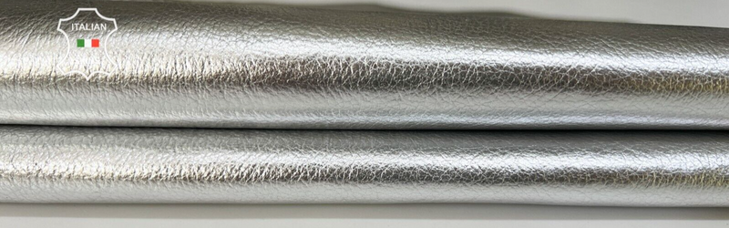 METALLIC SILVER GRAINY Soft Italian Goatskin leather hides 4+sqf 1.0mm #B6974