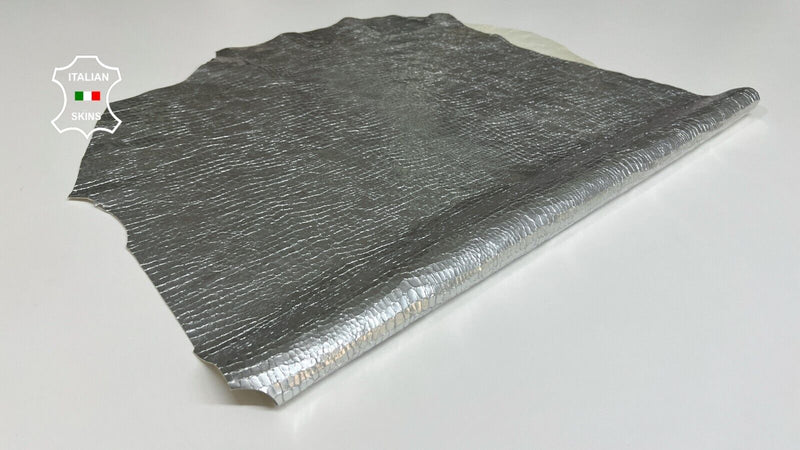 METALLIC SILVER REPTILE Print On Thin Soft Lambskin leather 6sqf 0.6mm #B3533