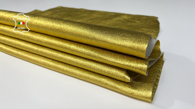 METALLIC GOLD ROUGH Thin Soft Stretch Lambskin leather 2 skins 9+sqf 0.6mm B3526