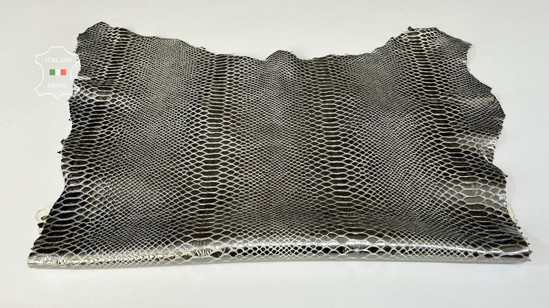METALLIC STEEL SNAKE PRINT On Italian Goatskin Leather hides 5sqf 1.0mm #B7832