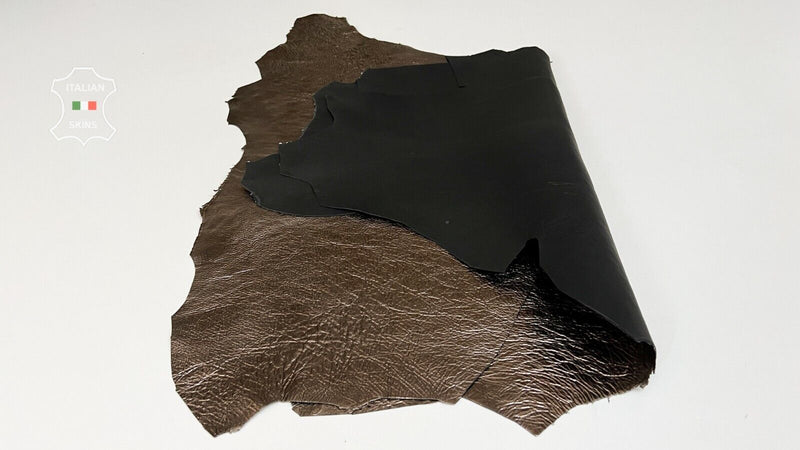 METALLIC DARK PLATINUM CRINKLE COATED Goatskin leather 2 hides 5+sqf 0.9mm B7125