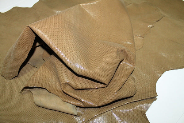 Italian Lambskin leather skin hide skins hides CAMEL LAMé 3sqf