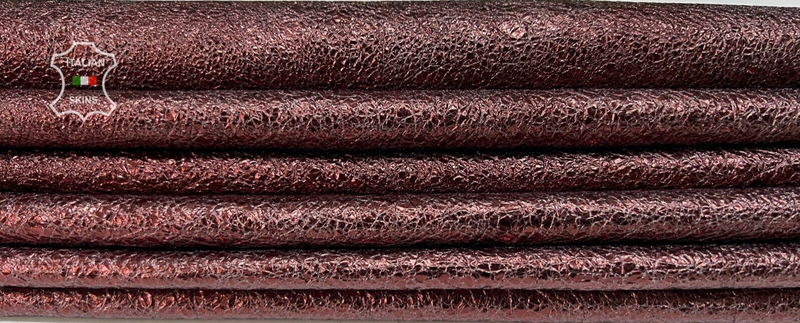 METALLIC OLD WINE CRISPY CRINKLED Thick Calf leather 2 skins 16+sqf 1.3mm #B7427