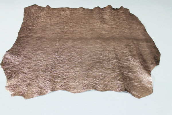 METALLIC ROSE GOLD crinkled crinkle rough Lambskin leather skin 6sqf 0.8mm A6019