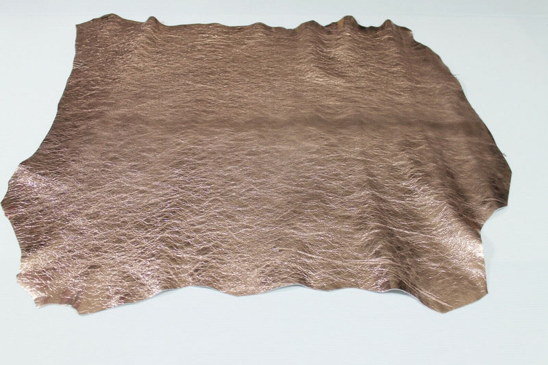 METALLIC ROSE GOLD crinkled crinkle rough Lambskin leather skin 6sqf 0.8mm A6019