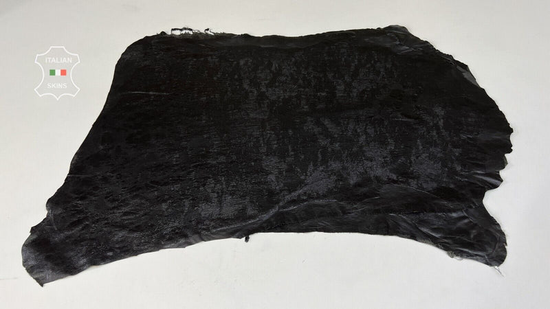 BLACK CRACKED VINTAGE LOOK Soft STRETCH Lamb leather 2 skins 11sqf 0.7mm #B7474