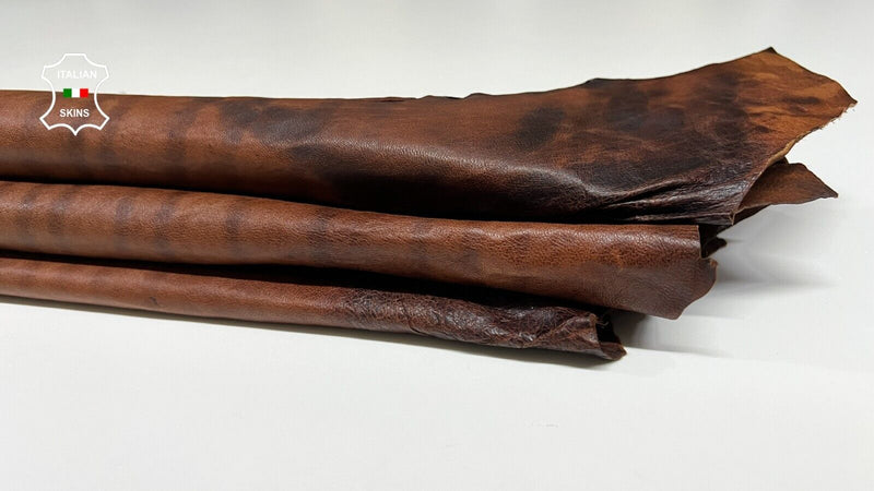 COGNAC BROWN ANTIQUED RUSTIC VEGETABLE TAN Thin Goat leather 5sqf 0.6mm B8595