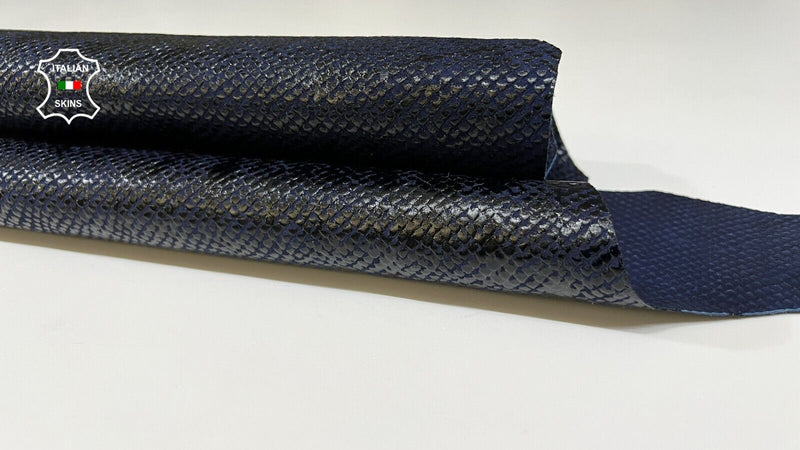 BLUE BLACK SNAKE EMBOSSED TEXTURED PRINT On Goatskin Leather 3+sqf 0.9mm #B9060