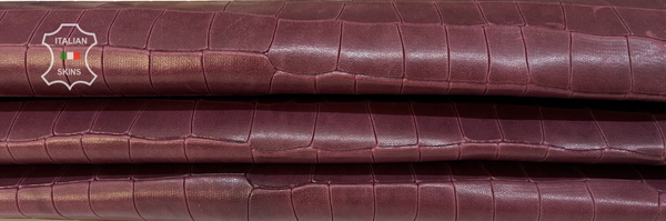WINE PLUM ANTIQUE CROCODILE PRINT On VEGETABLE TAN Lamb Leather 8sqf 1.3mm B7936