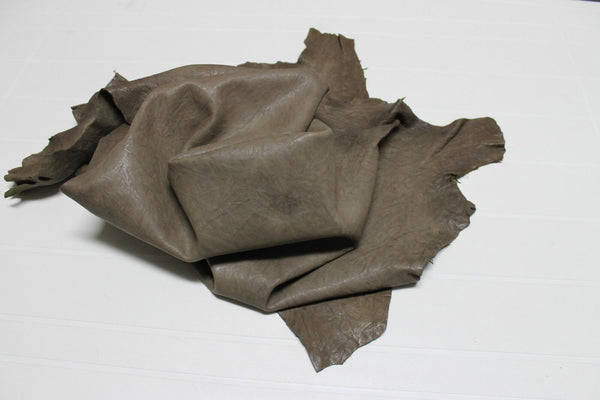 Italian Goatskin leather skins hides WASHED KHAKI ARMY MILITARY WRINKLE  8+sqf