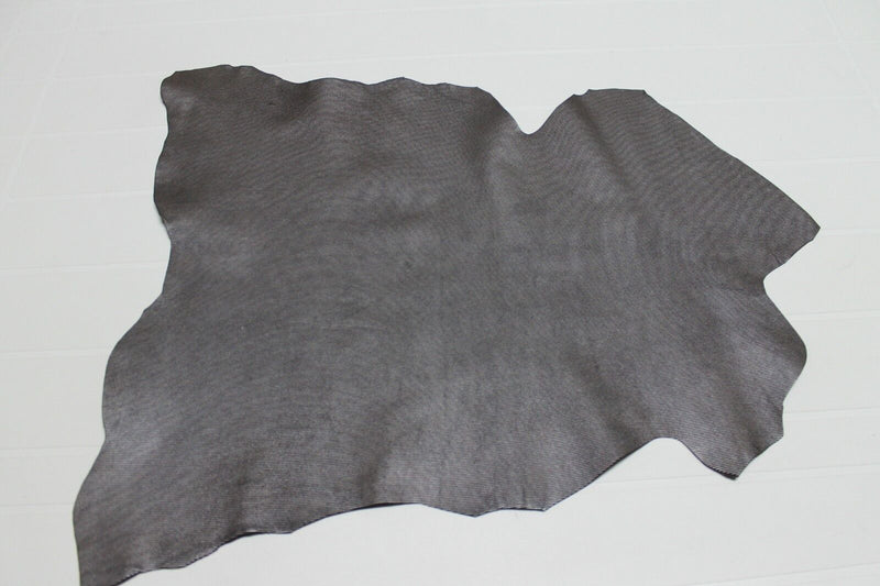 Italian Goatskin leather skins hides SILVER LINES PRINTED ON NABUCK BROWN 2+sqf