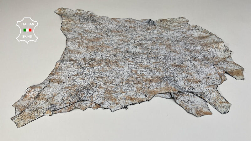 WHITE CRACKED COPPER DISTRESSED CRACKLED Goat leather 2 skins 10sqf 0.8mm #B5937
