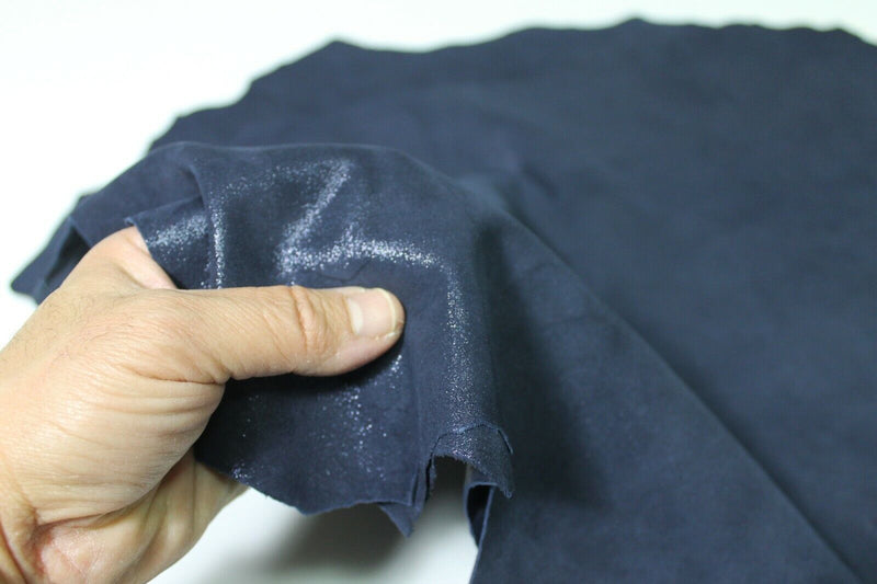 DARK BLUE SUEDE PEARLIZED shimmer Lambskin leather 2 skins 0.6mm 6sqf #A5710