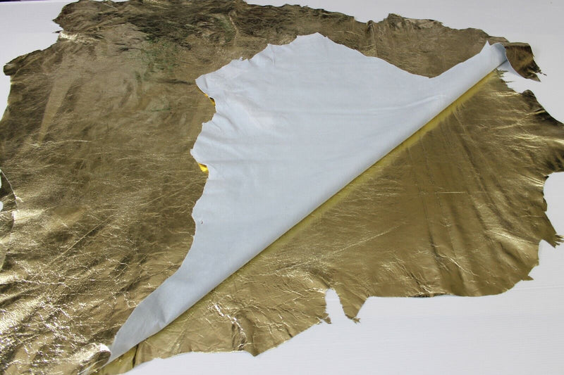 METALLIC GOLD CRINKLE Lambskin Lamb Sheep leather 2 skins 14sqf 0.5mm #A6624