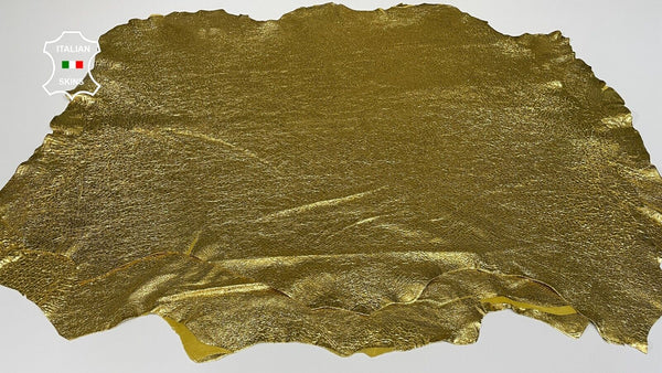 METALLIC GOLD Crispy Crinkle Crackle Lambskin leather 2 skins 15sqf 1.0mm #B2913