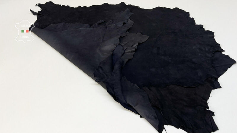 DARK BLUE BLACK SUEDE Thin Soft Italian Lamb leather 2 skins 10+sqf 0.6mm #B8294