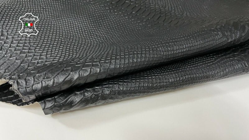 BLACK SNAKE EMBOSSED textured lambskin leather 2 skins total 15sqf 0.8mm #A8776