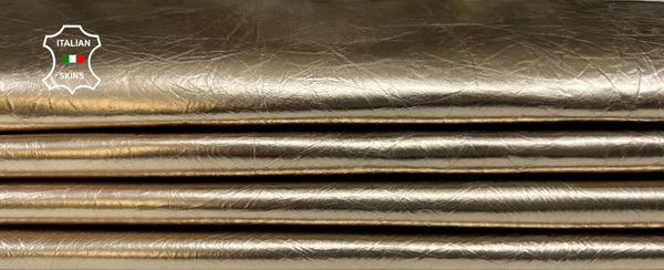 METALLIC PLATINUM GOLD CRINKLED Goatskin leather hide 2 skins 10+sqf 0.7mm B6193