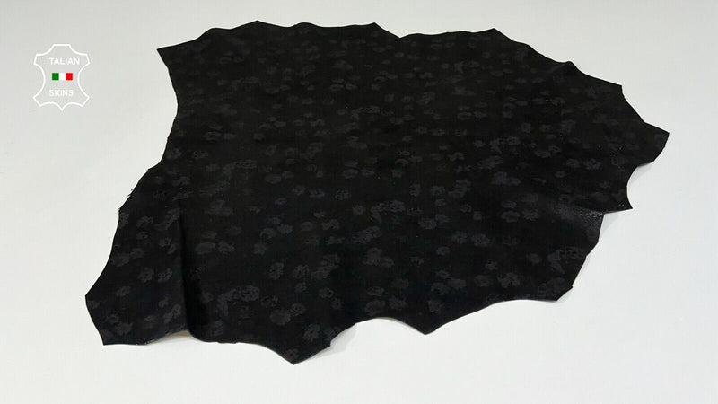 BLACK SHIMMER SHINY FLOWERS PRINT ON Soft Italian Goat leather 3sqf 0.8mm #B9195