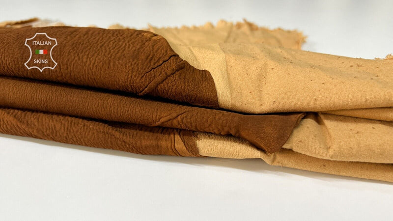 WASHED NUBUCK BROWN Soft Italian STRETCH Lamb leather hides 4+sqf 0.8mm #B7484