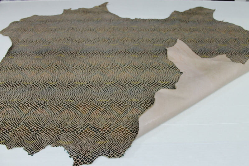 SNAKE PRINT ON BEIGE Italian Lambskin Lamb Sheep leather skin 9sqf 0.7mm #A7075