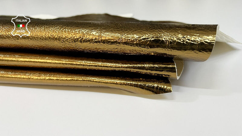 METALLIC BRONZE CRINKLE Thick Italian Lambskin leather 2 skins 14sqf 1.6mm B8381