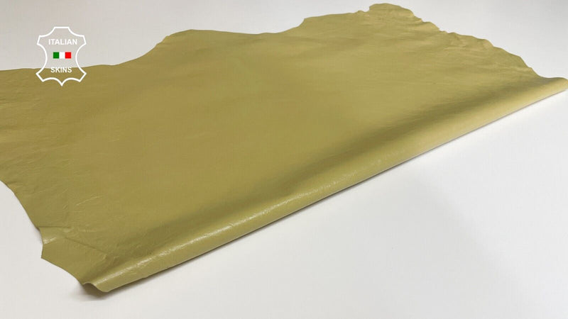 KHAKI BEIGE CRINKLED PATENT SHINY Thin Soft Lambskin leather 6+sqf 0.6mm #B2951