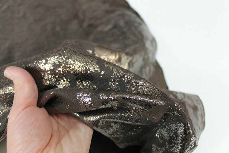 METALLIC PEWTER REPTILE DISTRESSED Goatskin leather skin 7sqf 1.1mm #A7271