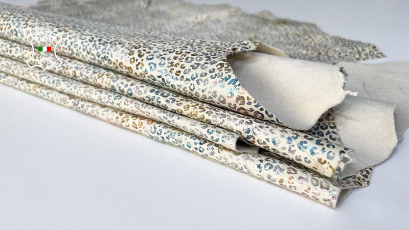 MULTICOLOR CHEETAH LEOPARD PRINT on Lamb leather 2 skins 10+sqf 0.8mm #B5484