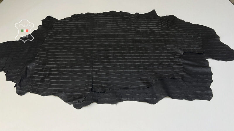 BLACK CROCODILE TEXTURED PRINT ON Italian Lamb Leather 2 skins 12sqf 0.6mm B7963