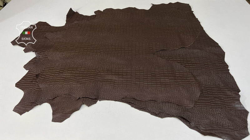 BROWN CROCODILE TEXTURE EMBOSSED PRINT On Lamb leather 5 skins 25sqf 0.8mm B7465