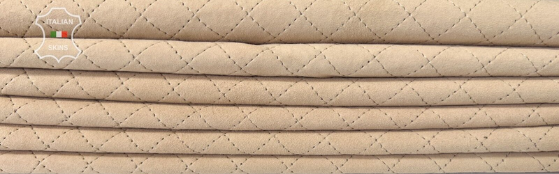 LIGHT SAND QUILTED SUEDE Soft Italian Lambskin leather 3 skins 15sqf 0.9mm B7365