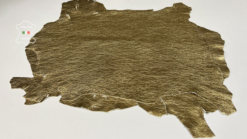 METALLIC GOLD CRINKLED CRISPY ROUGH Goatskin leather 2 skins 12sqf 1.2mm #B7191